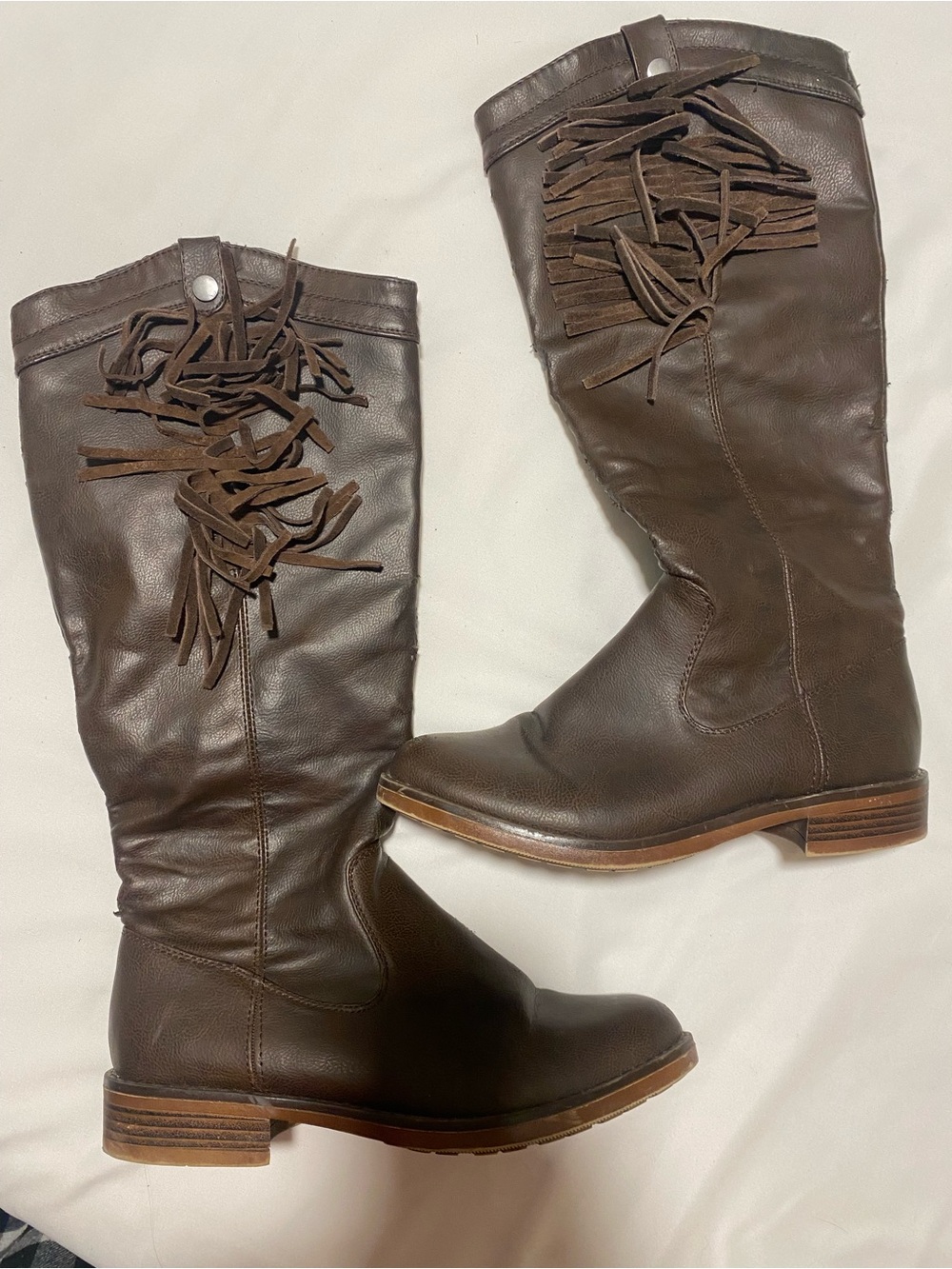 Women's Brown Fringe and Leather Tall Knee High Boots Southern Look